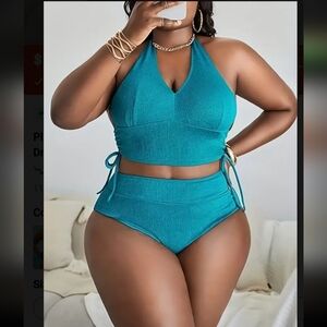 Blue Halter Bikini Set.